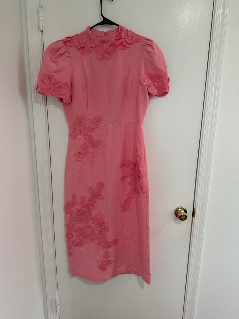 Antonio Melani Dress 10 Pink Floral Appliqué Mock Neck Midi NWT Barbiecore